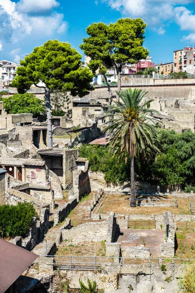 Vista Das Ruínas Romanas Antigo Sítio Arqueológico Herculano Cidade Ercolano — Fotografia de Stock