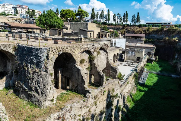 Vista Das Ruínas Romanas Antigo Sítio Arqueológico Herculano Cidade Ercolano — Fotografia de Stock