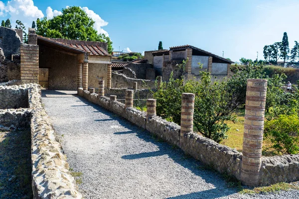 Vista Das Ruínas Romanas Antigo Sítio Arqueológico Herculano Ercolano Itália — Fotografia de Stock