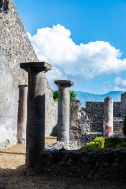 İtalya 'nın Campania kentindeki Pompeii antik arkeolojik sahasının Roma harabelerinin manzarası