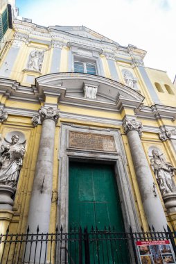Naples, Italy - September 9, 2019: Facade of the church of Santi Filippo e Giacomo in the historical center of Naples, Italy