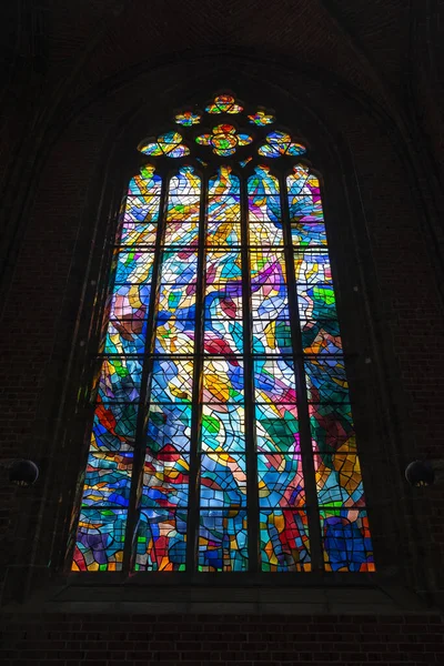 Multi-colored stained glass in the interior of the church of Our Lady in Bremen, Germany