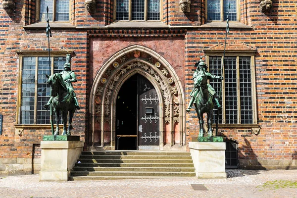 Riddarstaty Vid Bremens Stadshus Den Gamla Staden Bremen Tyskland — Stockfoto