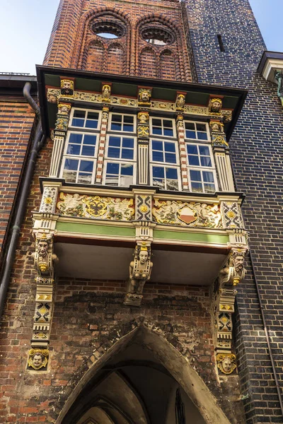 Ingericht Balkon Van Het Gemeentehuis Van Lubeck Het Marktplein Lubeck — Stockfoto