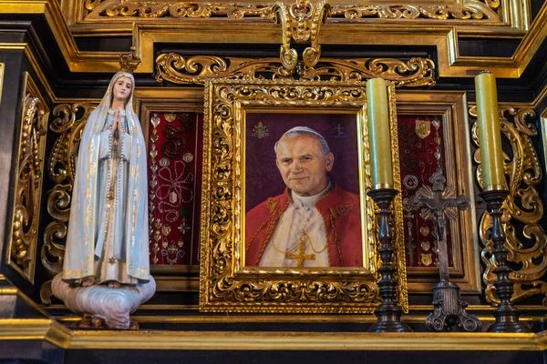 Altar Portrait Pope John Paul Karol Jozef Wojtya Saint Mary — Stock Photo, Image