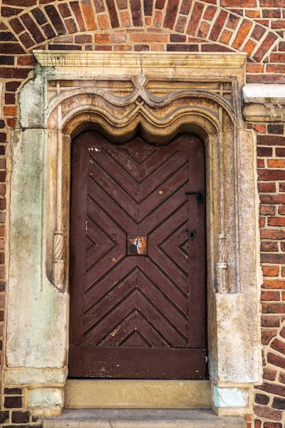 Old Door Saint Mary Basilica Main Market Square Krakow Poland — Stock Photo, Image