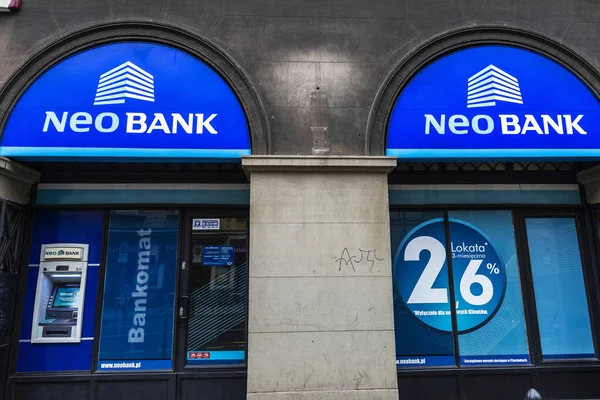 Cracovia Polonia Agosto 2018 Fachada Una Sucursal Neo Bank Cracovia — Foto de Stock