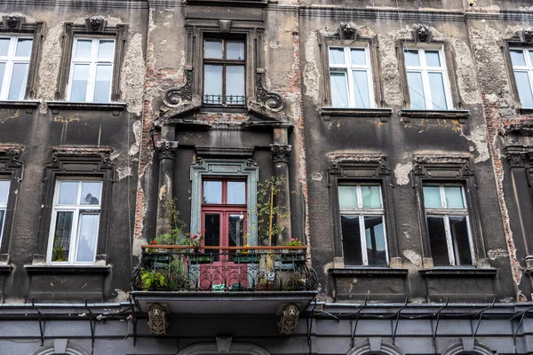 Fasáda Staré Klasické Budovy Balkónem Květináčem Starém Městě Krakově Polsko — Stock fotografie