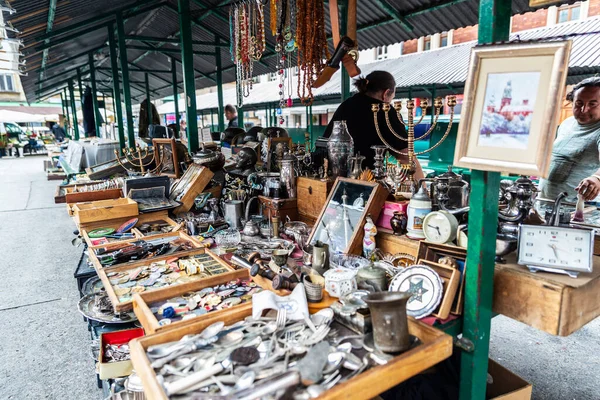 Krakow Poland August 2018 Vendor Flea Market Plac Nowy Showcase — Stock Photo, Image