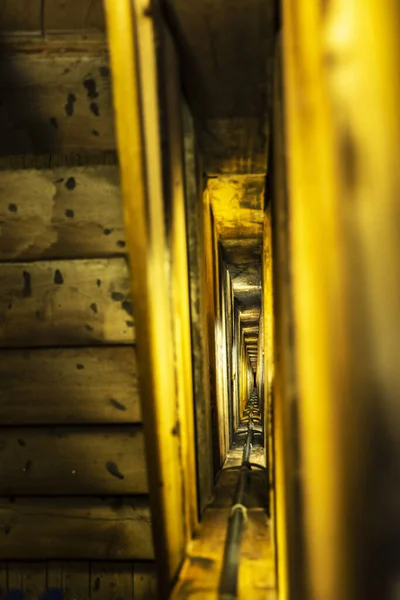 Oude Houten Trap Als Abstracte Achtergrond Wieliczka Zoutmijn Krakau Polen — Stockfoto