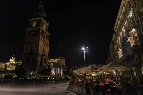 Krakow Poland August 2018 Terrace Restaurants Bar Night Main Market — Stock Photo, Image