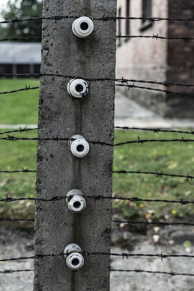Auschwitz Lengyelország 2018 Augusztus Auschwitzi Koncentrációs Tábor Elektromos Kerítése Náci — Stock Fotó