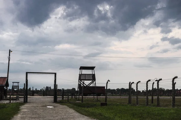 Osvětim Polsko Srpna 2018 Elektrifikovaný Plot Koncentračního Tábora Osvětim Birkenau — Stock fotografie