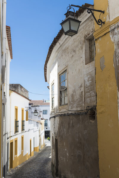 Street in Evora, Portugal. Since 1996, Evora is declared World Heritage by UNESCO