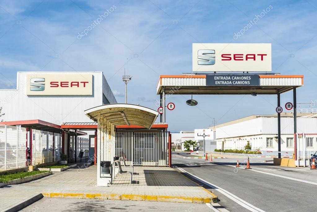 Barcelona, Spain - October 10, 2015: Entry SEAT factory. SEAT is a company of the Volkswagen group