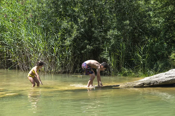 Дети играют в реке — стоковое фото