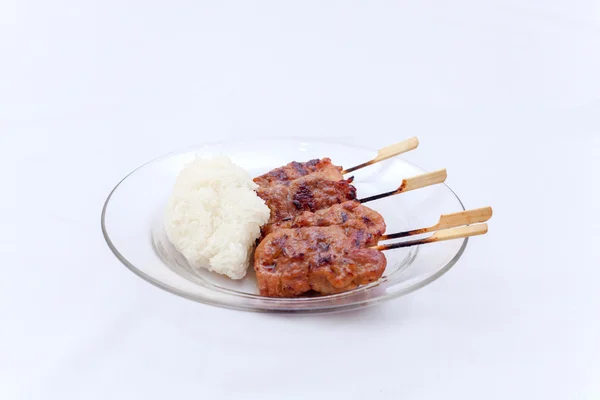 Thai barbecue with rice stick on white background, Thai barbecue isolated — Stock Photo, Image
