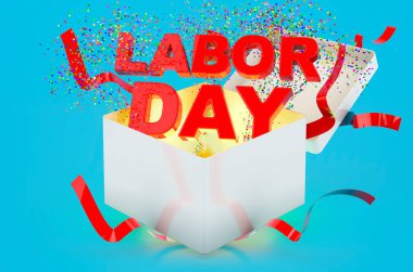 İşçi Bayramı mesaj kutusu içinde. Mavi arkaplanda 3B görüntüleme