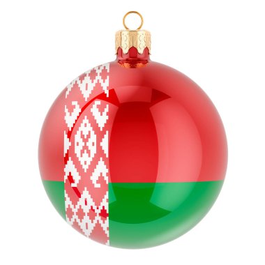 Beyaz arka planda izole edilmiş 3 boyutlu Belarus bayrağıyla Noel topu