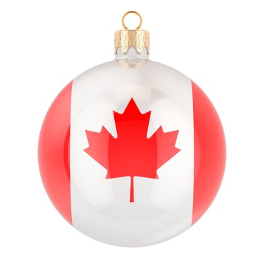 Kanada bayraklı Noel balosu, beyaz arkaplanda 3 boyutlu görüntüleme