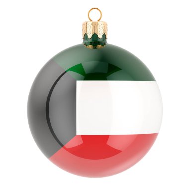 Kuveyt bayrağıyla Noel balosu, beyaz arkaplanda 3 boyutlu görüntüleme