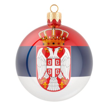 Sırp bayrağıyla Noel balosu, beyaz arkaplanda üç boyutlu görüntüleme