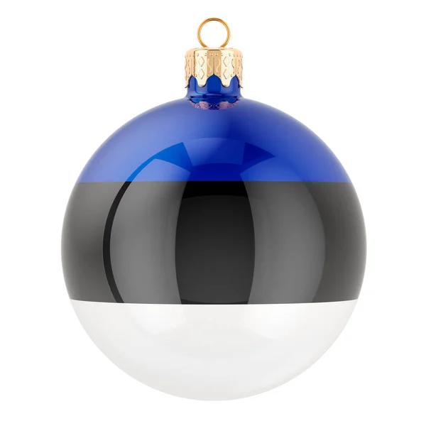 Kerstbal Met Estse Vlag Weergave Geïsoleerd Witte Achtergrond — Stockfoto
