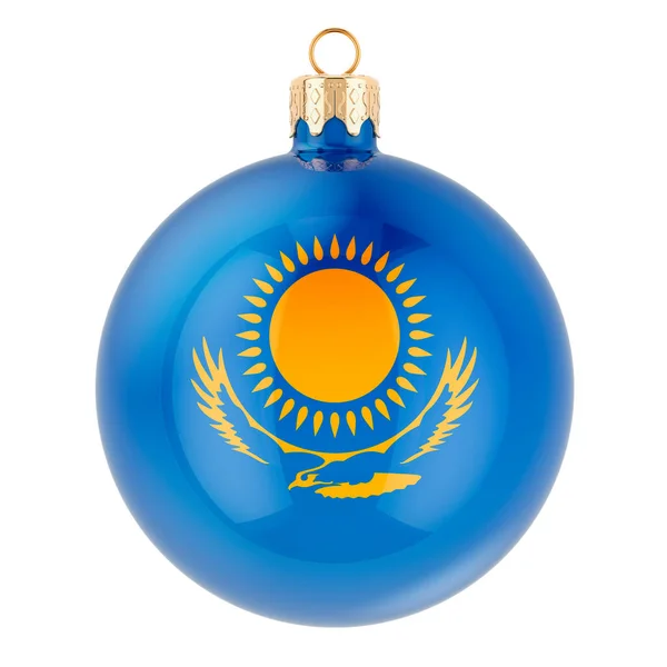 Christmas Ball Kazakh Flag Rendering Isolated White Background — Stock Photo, Image