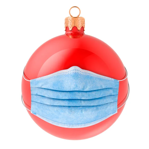 Christmas Ball Medical Mask Rendering Isolated White Background — Stock Photo, Image