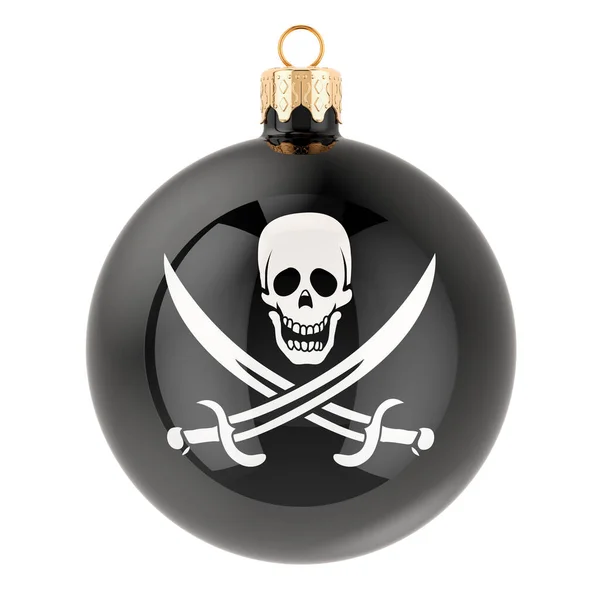 Kerstbal Met Piraterij Vlag Rendering Geïsoleerd Witte Achtergrond — Stockfoto
