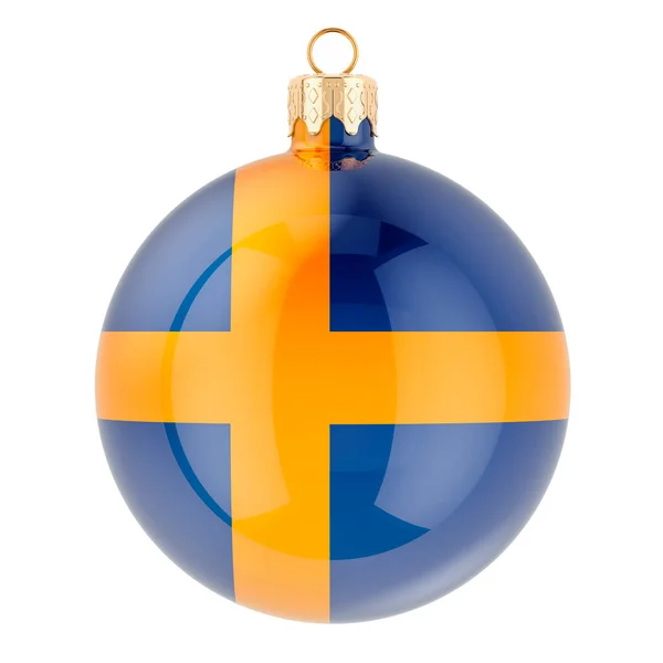 Christmas Ball Swedish Flag Rendering Isolated White Background — Stock Photo, Image