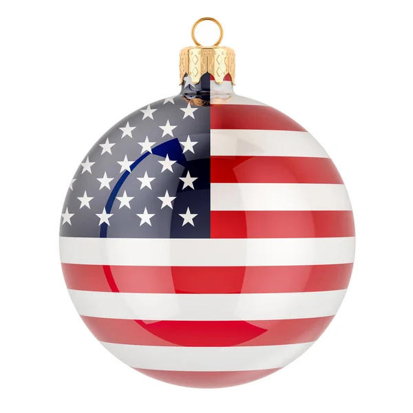 Boże Narodzenie Piłka Flagą Stanów Zjednoczonych Renderowania Izolowane Białym Tle — Zdjęcie stockowe