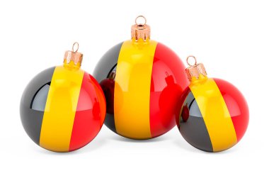 Belçika bayraklı Noel mücevherleri, beyaz arkaplanda 3 boyutlu görüntüleme