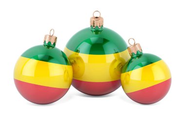 Rastafarian bayraklı Noel mücevherleri, beyaz arka planda 3 boyutlu görüntüleme