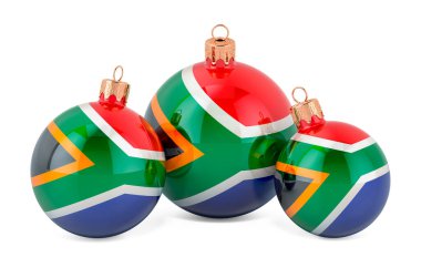 Güney Afrika bayraklı Noel mücevherleri, beyaz arka planda 3 boyutlu görüntüleme