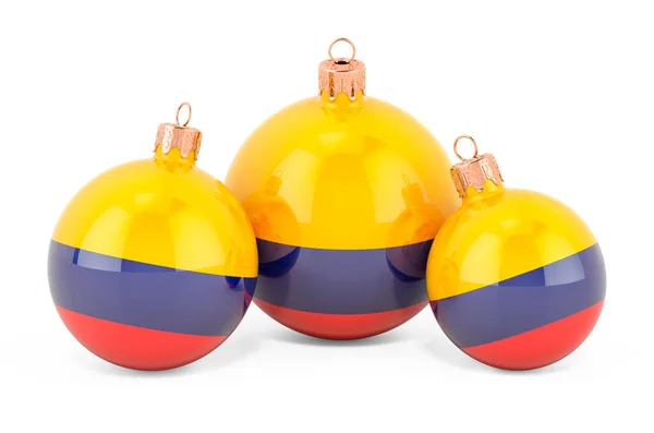 stock image Christmas baubles with Columbian flag, 3D rendering isolated on white background