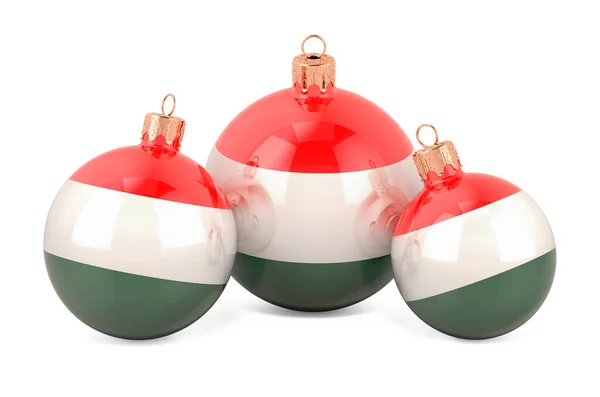 Kerstballen Met Hongaarse Vlag Weergave Geïsoleerd Witte Achtergrond — Stockfoto