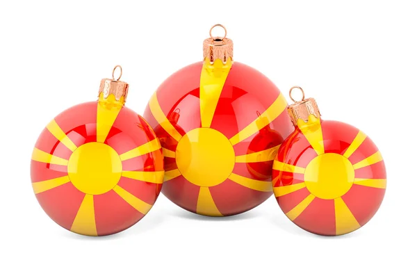 Kerstballen Met Macedonische Vlag Weergave Geïsoleerd Witte Achtergrond — Stockfoto