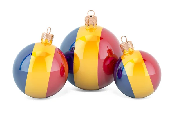 Christmas Baubles Romanian Flag Rendering Isolated White Background — Stock Photo, Image