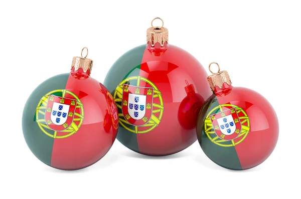 Karácsonyi Baubles Portugál Zászló Renderelés Elszigetelt Fehér Alapon — Stock Fotó