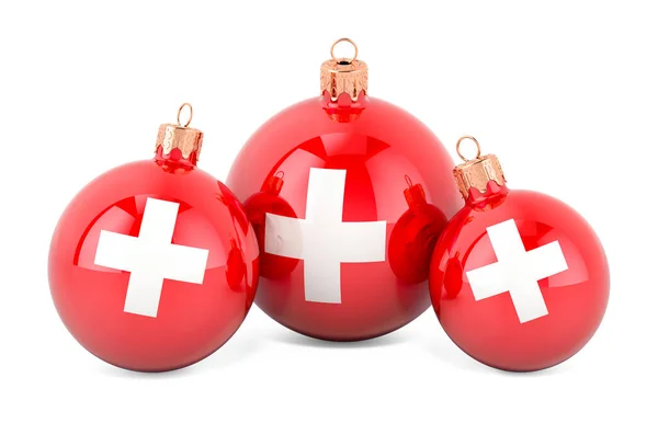 Sviçre Bayraklı Noel Mücevherleri Beyaz Arka Planda Boyutlu Görüntüleme — Stok fotoğraf
