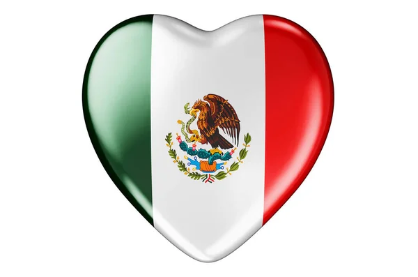 心脏与墨西哥国旗 3D渲染隔离的白色背景 — 图库照片