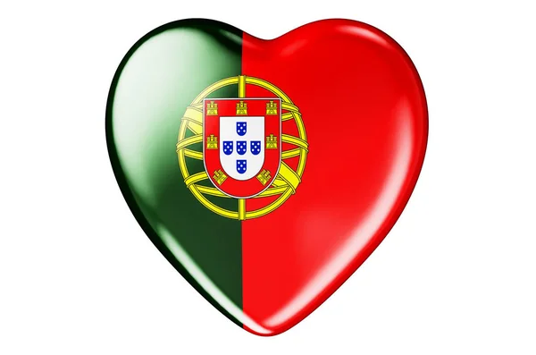 Hjerte Med Portugisisk Flagg Rendering Isolert Hvit Bakgrunn – stockfoto