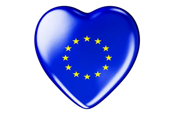 Heart European Union Zászló Renderelés Elszigetelt Fehér Háttér — Stock Fotó