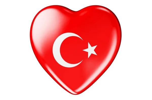 Szív Török Zászló Renderelés Elszigetelt Fehér Háttér — Stock Fotó