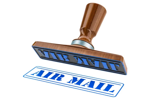 Air Mail Stamp Wooden Stamper Seal Text Air Mail Rendering — Stock Photo, Image
