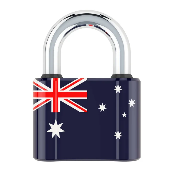 挂满澳大利亚国旗的挂锁 3D渲染 白色背景隔离 — 图库照片