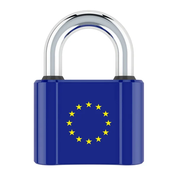 Cadeado Com Bandeira União Europeia Renderização Isolada Fundo Branco — Fotografia de Stock