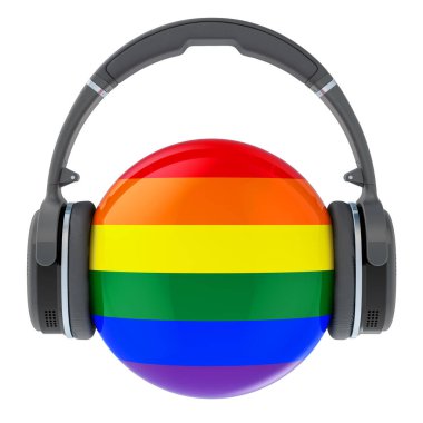 LGBT bayraklı kulaklıklar, beyaz arkaplanda 3D görüntüleme