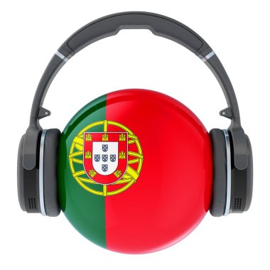 Portekiz bayraklı kulaklıklar, beyaz arka planda 3 boyutlu görüntüleme